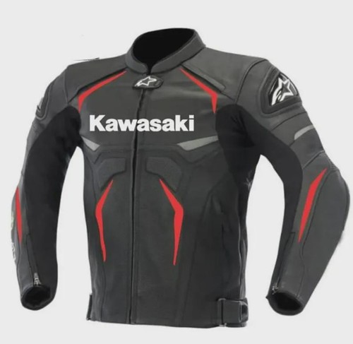Veste moto cuir - cuir, kawasaki