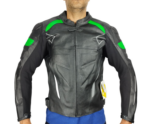 Veste moto cuir vert - cuir,
